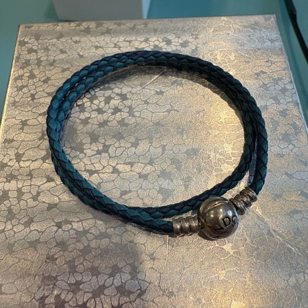 Pandora Silver and Blue Bracelet with Braided Design